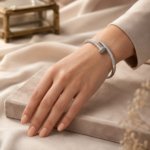 Women’s-silver-nail-design-open-cuff-bracelet-with-crystal-embellishments