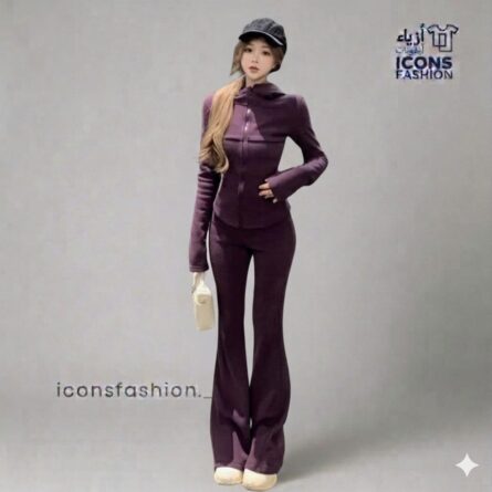 Two-piece set: Long-sleeved hooded jacket with front zipper and kangaroo