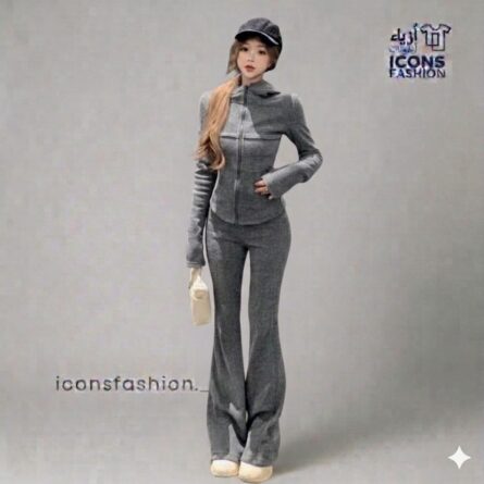 Two-piece set: Long-sleeved hooded jacket with front zipper and kangaroo - Image 5